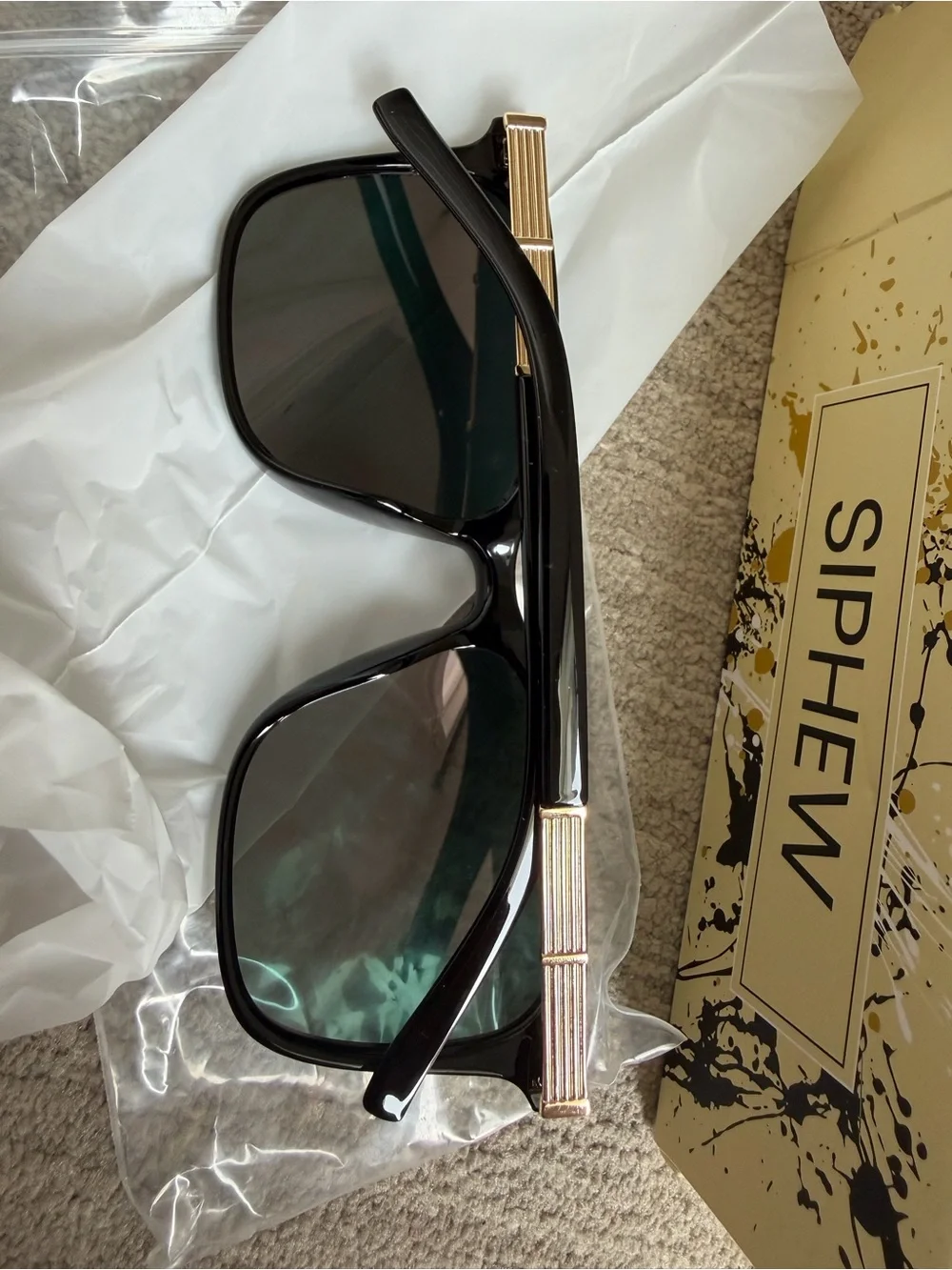 Women's Black Frame Sunglasses with Rose-Green Mirrored Lenses